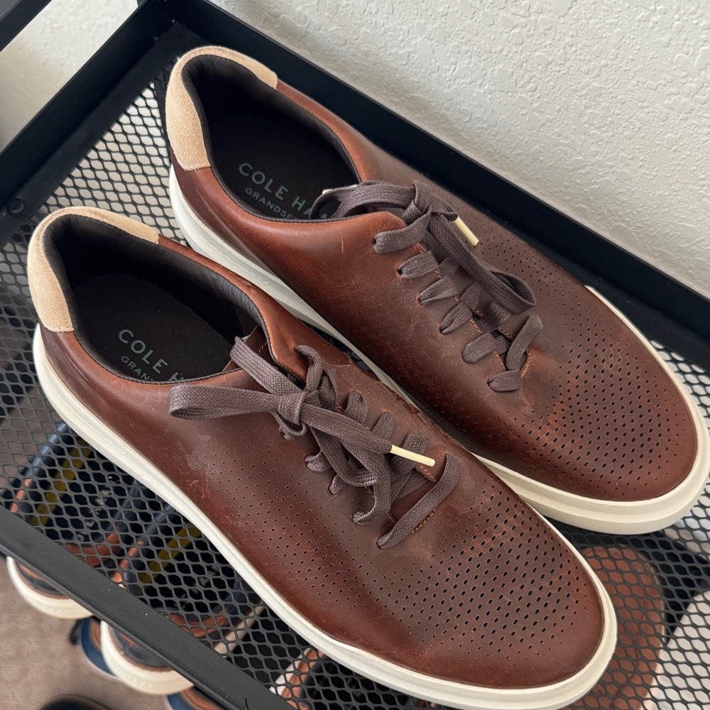 Cole Haan Men’s Brown Leather Perforated Sneakers with White Sole 11W